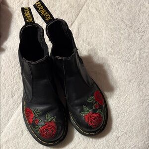 Dr. Martens Black Boots with Red Rose Embroidery size 5